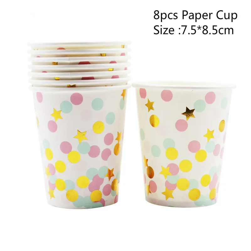 Gold Pink Cup Baby Shower/день рождения, для детей, вечеринка, подарок, розовая/синяя Золотая фольга, бумажная тарелка, салфетки под чашки, сделай сам, украшение, Одноразовые столовые принадлежности - Цвет: Gold Pink Cup