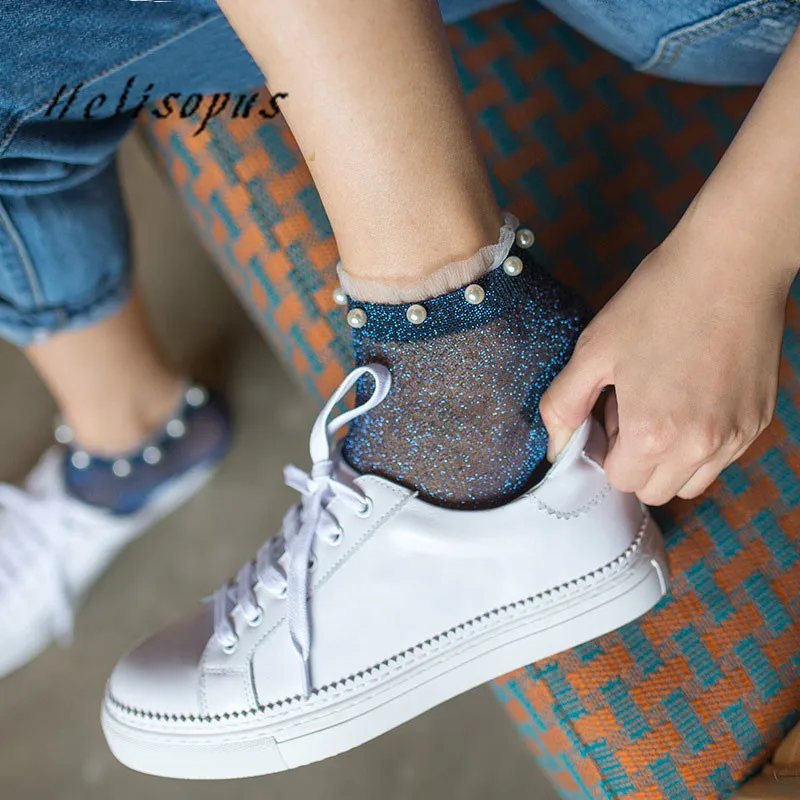Helisopus 2020 женские летние носки с жемчугом кристаллами бисером украшенные стразами