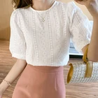Женская блузка с круглым вырезом LJSXLS Blusa Mujer, летняя белая повседневная одежда, винтажные топы с вышивкой и пышными рукавами, 2021