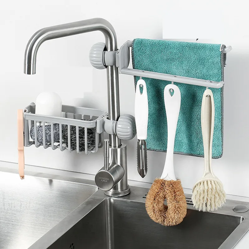

Kitchen Bathroom Put Sponge Drain Drying Rack Faucet Toilet Sink Suction Sponge Holder Hanging Space Saving Shelf Storage Holder
