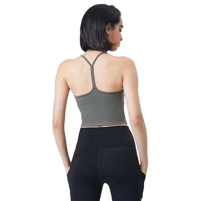 

Wmuncc Yoga Vest Women Strap Sport Crop Top with Pad Fitness Gym Underwear Y-back Design Solid Workout Running Activewear