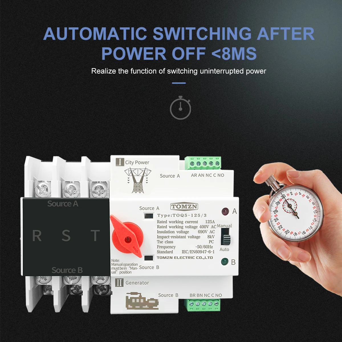 3P 3 Phase Din Rail ATS Dual Power Automatic Transfer Switch Electrical Selector Switches Uninterrupted 63A 100A 125A - купить по