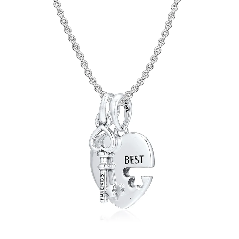 

Fits for Europe Charms Bracelets Best Friends Heart & Key Pendant Beads 100% 925 Sterling-Silver-Jewelry Free Shipping