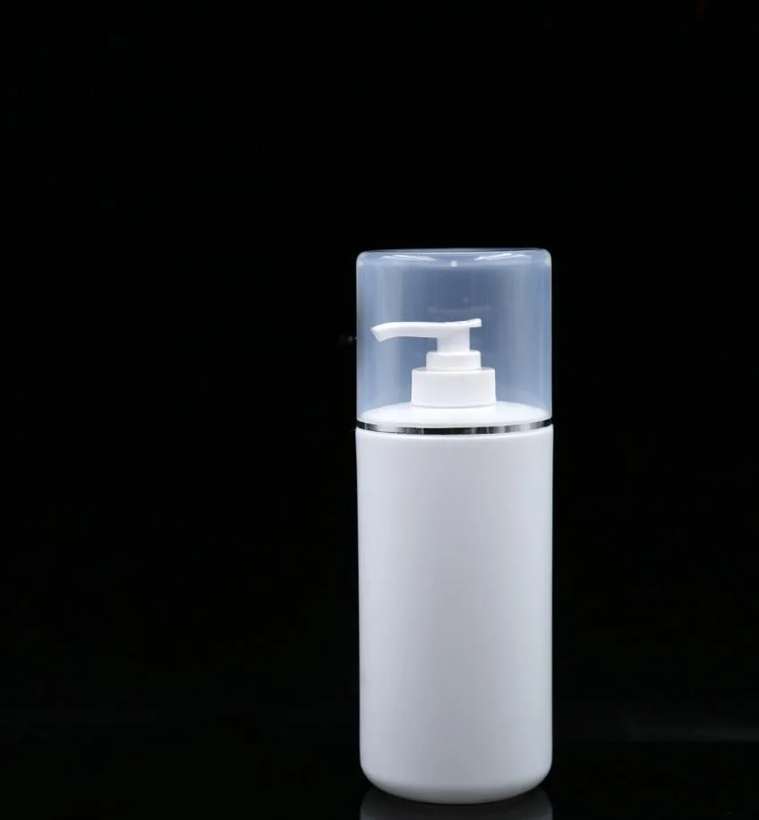 500 мл белая бутылка для лосьона/эмульсионного пресса с серебряной линией