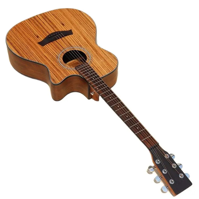 

Full Zebra Wood Acoustic Guitar 40 Inch 6 Strings Folk Guitar Natural Color Wood Guitar Matte Finish Cutaway Acoustic Guitarra