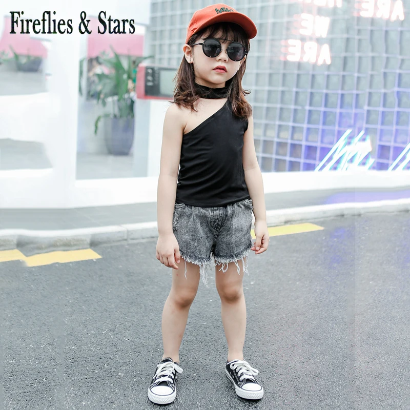 Летняя жилетка для девочек детские футболки Детская уличная одежда с вырезами на