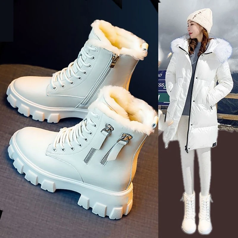 Pofulove Black Boots Winter Shoes Women Ankel Boots Goth Shoes Platform Boots Snow Booties Woman Warm Botas Fall Flat Zapatos