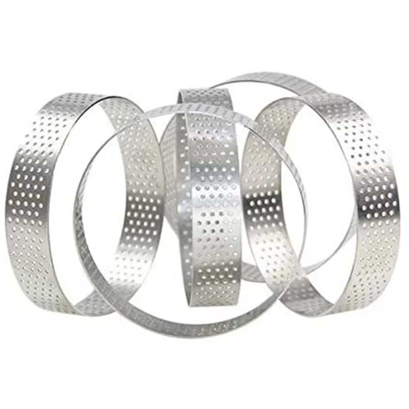 

10Pcs Round Dessert Stainless Steel Perforated Fruit Pie Quiche Cake Mousse Mold Kitchen Baking Mold 6cm