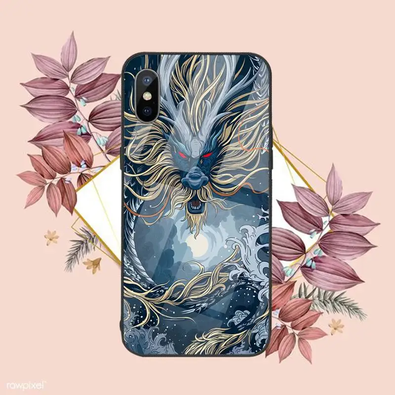 

Japanese pub wave Dragon Phone Case Tempered glass For iphone 6 6S 7 8 plus X XS XR 11 12 mini PRO MAX