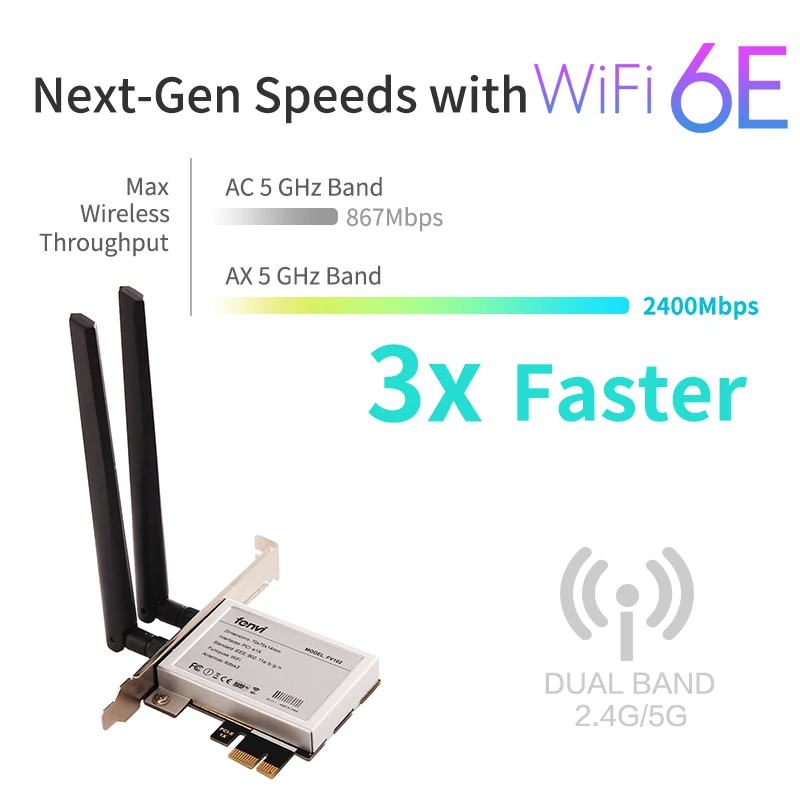 Настольный WiFi 6E Intel AX210 PCIe адаптер Bluetooth 5 2 2400 Мбит/с 802.11ax AX210NGW MU MIMO 4G/5 ГГц 6 карт Windows