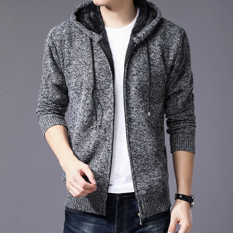 Sweater Coat Men 2020 Winter Thick Warm Hooded Cardigan Jumpers Men Striped Wool Liner Zipper Fleece Coats Men