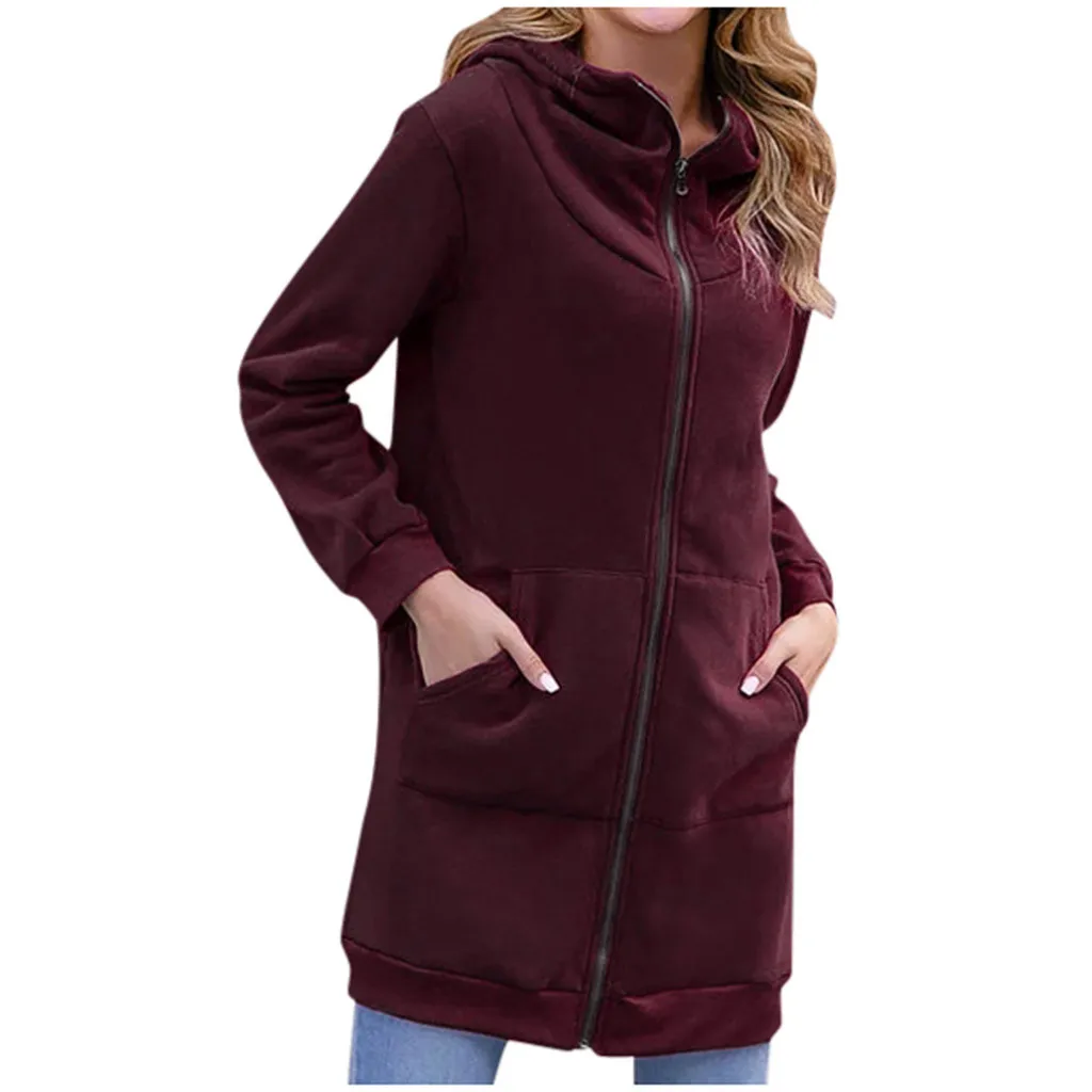 Женская модная Осенняя теплая однотонная толстовка с длинными рукавами и