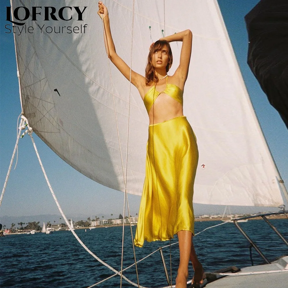 

Lofrcy Solid Sexy Cropped Top Midi Skirt Two Piece Set Women Matching Suit Outfits Newly Beach Holiday Party Club Dress Elegant