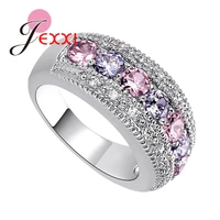elegant genuine 925 sterling silver wedding rings colorful crystal inserted in the front luxury jewelry gift for wifedaughter