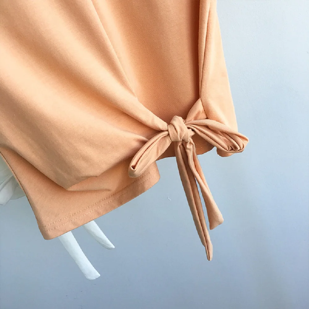

2020 Women Summer Short Sleeve T-shirt Solid Color Round K96 Neck Short Tops Drawstring Sexy Ladies Simple Fashion