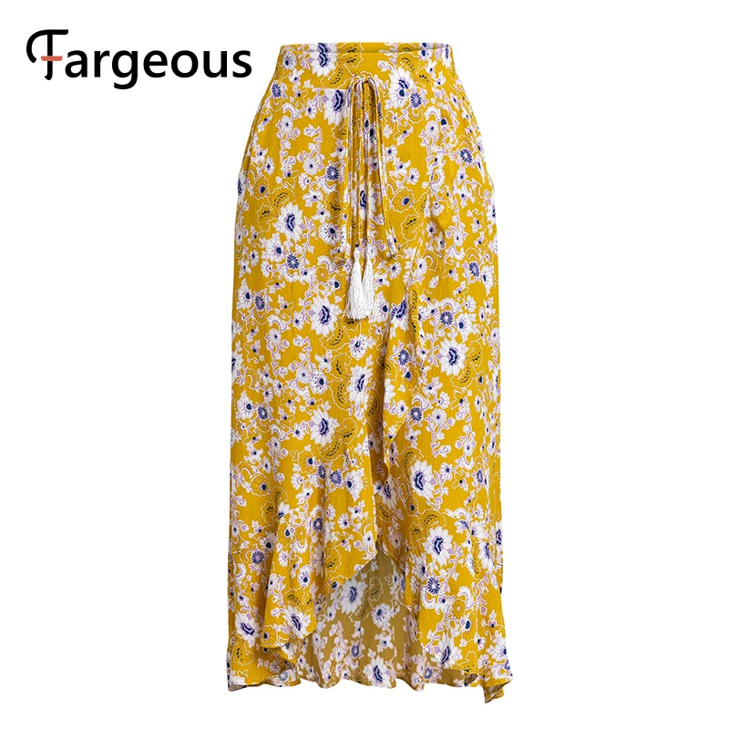 Женская юбка с кисточками Fargeous желтая летняя Пляжная высокой талией|Женские