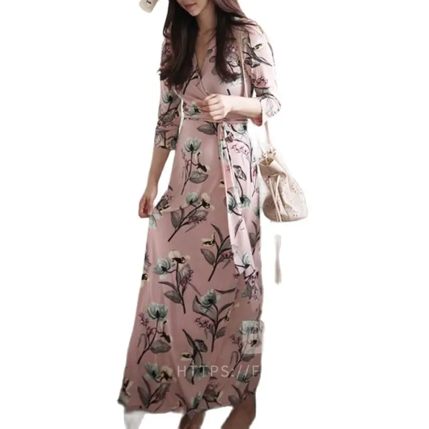 Винтажное шикарное модное женское пляжное платье с принтом и V образным вырезом