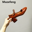 Женские кожаные туфли в стиле ретро Mazefeng, демисезонные туфли с квадратным носком, на среднем толстом каблуке 5 см, с пряжкой на щиколотке, 35-39, 2021