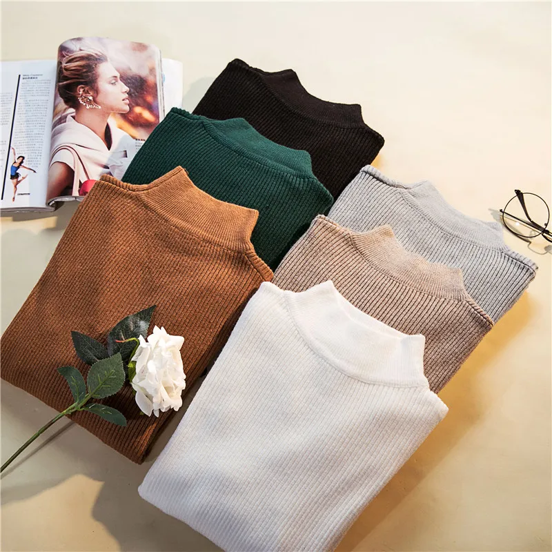 Fionto 2021 Autumn Winter Women Pullovers Sweater Knitted Elasticity Casual Jumper Fashion Slim Turtleneck Warm Female Sweaters | Женская