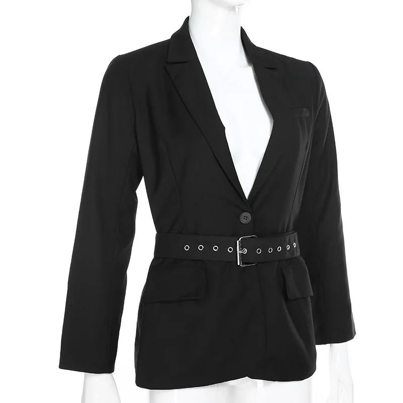 Черные повседневные женские пиджаки, корейский стиль, осень, куртки Chaqueta Mujer, пальто, женские, регулируемые, Veste Femme