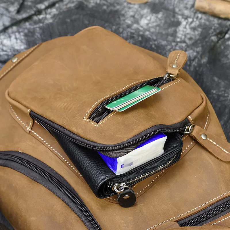 melhor Luufan Homens Saco Peito Couro De Cavalo Louco Ocasional Do Vintage Sling Bag Crossbody Projeto Masculino Saco De Ombro Único Mochila