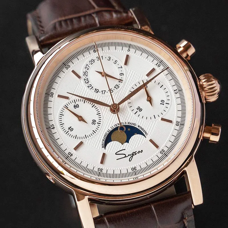 Sugess Военная Униформа Пилот хронограф механические часы Для мужчин s Чайка 1963 ST1908