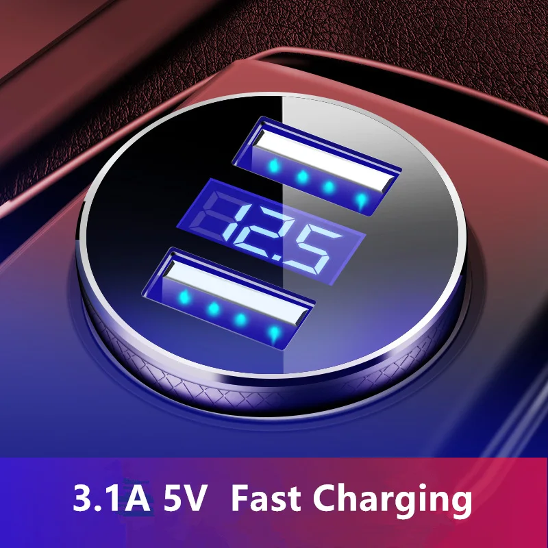 Мини быстрое зарядное устройство 5V 3.1A Dual USB Автомобильное с светодиодный