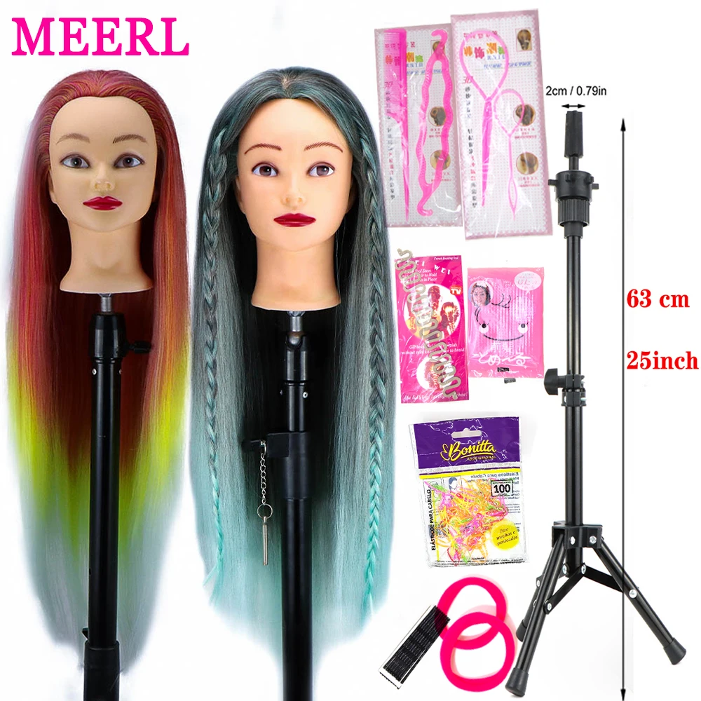 

Colourful Professional Mannequin Head Dolls For Hairdresser Hairdressing Practice Training Head With Wig Stand Adjustable Tipod