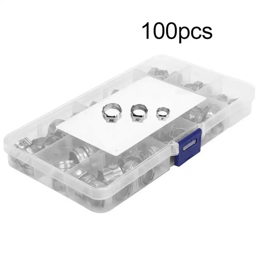 

automobiles tire studding tool 100pcs Stainless Steel Single Ear Hose Clamp Crimp Stepless Assortment Kit for auto repair