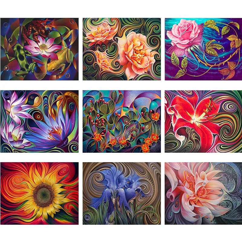 

5D DIY Flower Diamond Painting Cross Stitch Full Square Round Drill Embroidery Colorful Handmade Home Room Wall Decor Craft