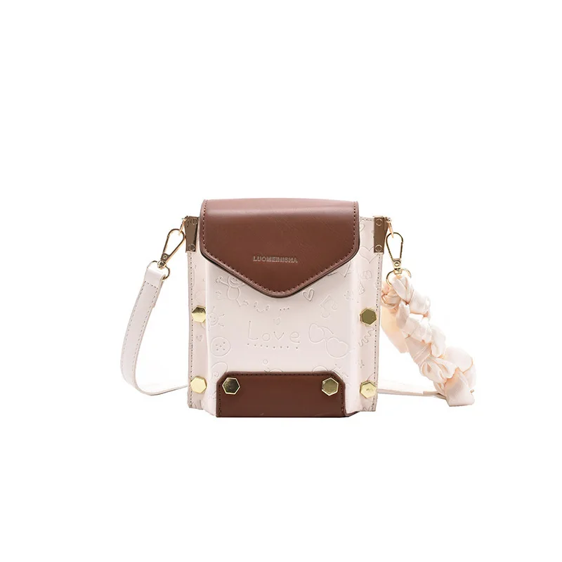 

Textured contrast color small bag female bag 2021new trendy embossed mobile phone small square bag casual shoulder messenger bag