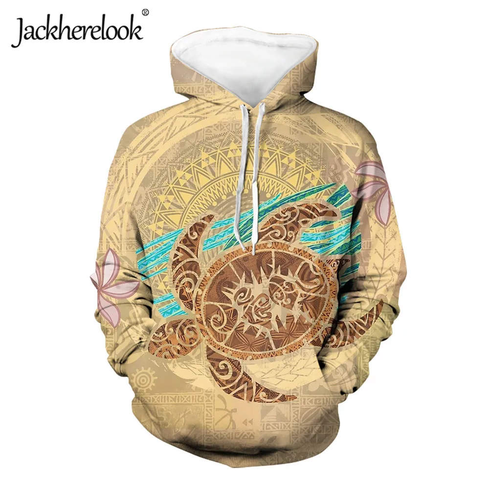 

Jackherelook Women Autumn Loose Long Pullover Hoodie Polynesian Tribal Hawaii Turtle Hibiscus Brand Design Oversize Sweatshirts