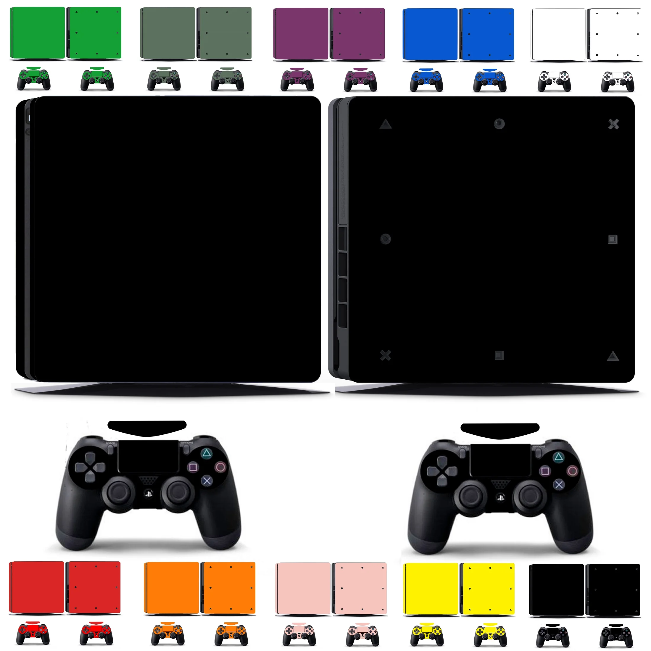 Виниловый стикер для кожи Sony PS4 Slim PlayStation 4 и 2 контроллера десять сплошных