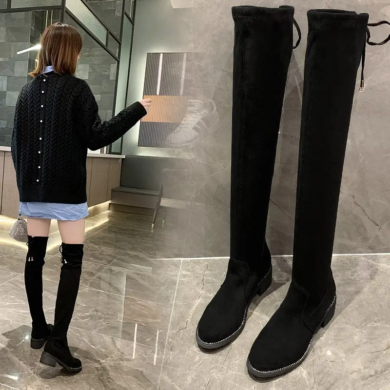 

Сапоги выше колена, новинка, женские тонкие эластичные сапоги на высоком каблуке, высокие сапоги