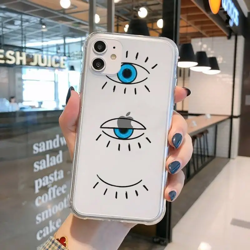 

Evil eye blue pattern Luxury Phone Case Transparent for iPhone 11 12 mini pro XS MAX 8 7 6 6S Plus X 5S SE 2020 XR