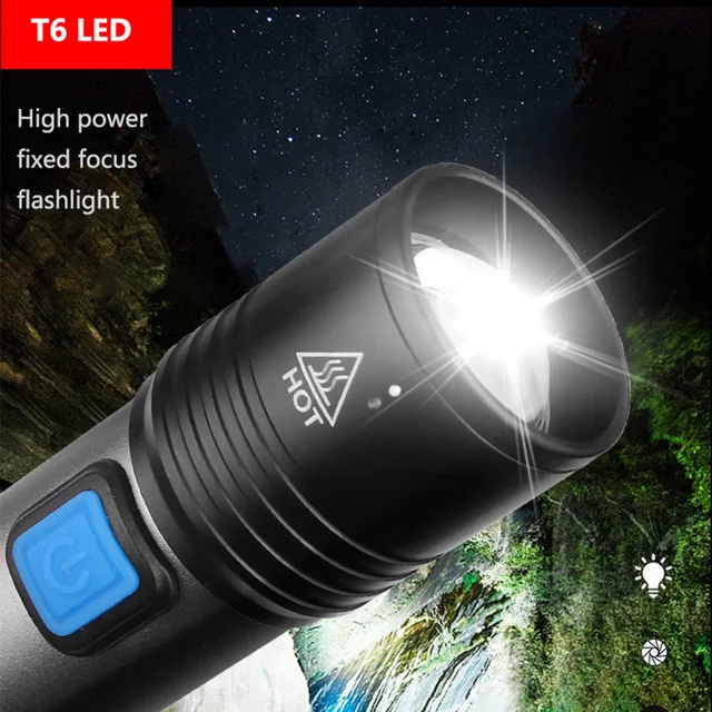 Яркий фонарик USB Перезаряжаемый водонепроницаемый фонарь T6 светодиодный