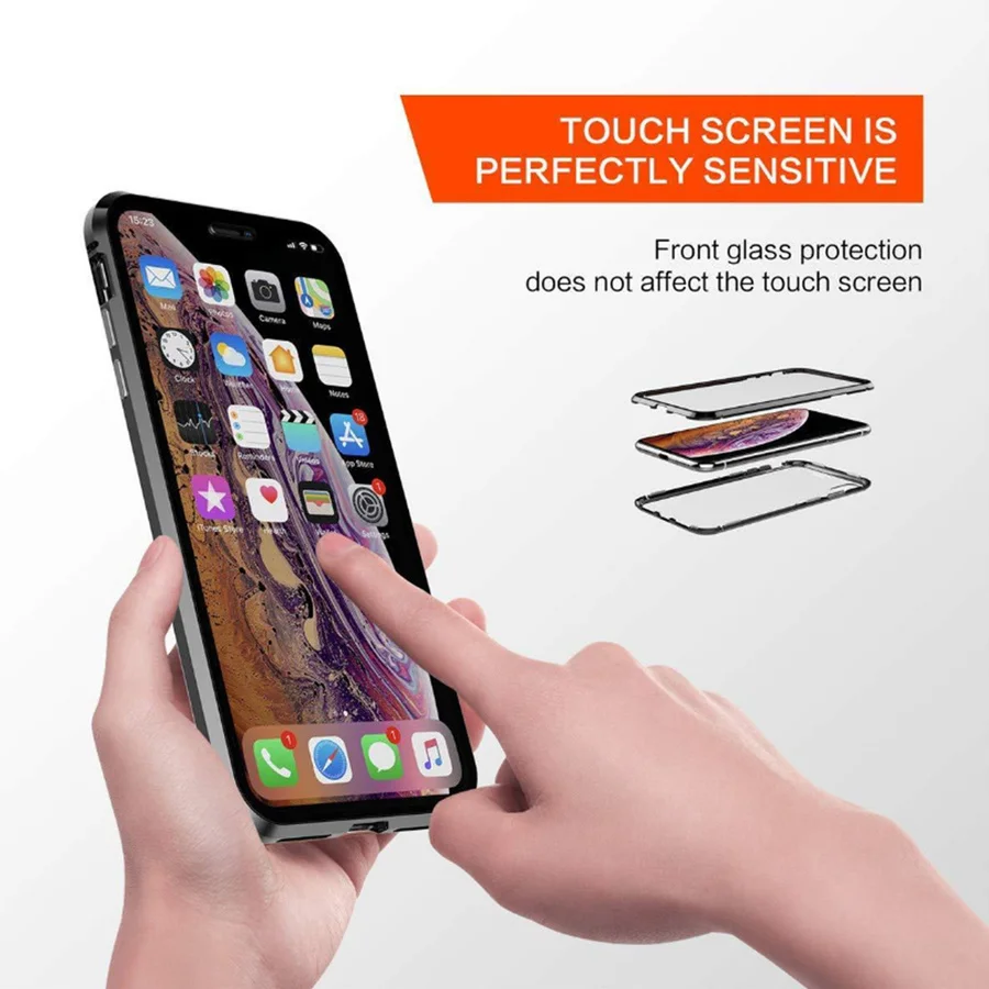 Магнитный чехол из закаленного стекла для iPhone 11 Pro X XS MAX XR 7 8 Plus, магнитный металлический бампер для samsung Galaxy Note 10 Plus