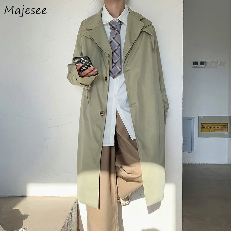 

Autumn Men Over Knees Trench Outwear Turn Down Collar Black Windbreaker England Style Fashion Single Breasted Coats Male Retro