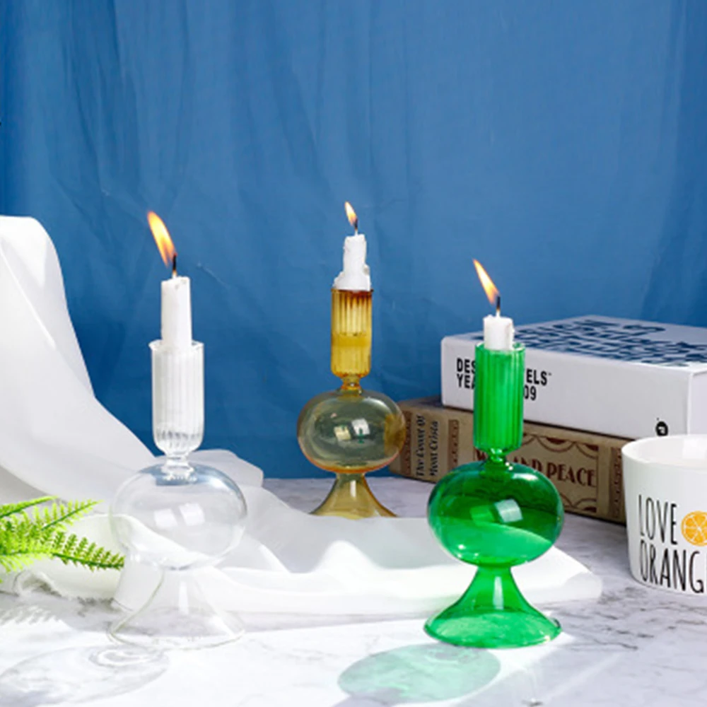 

Creative Glass Candle Holder Wedding Party Dinner Decor Candlelight Decoration Transparent Stained Glass Candlestick