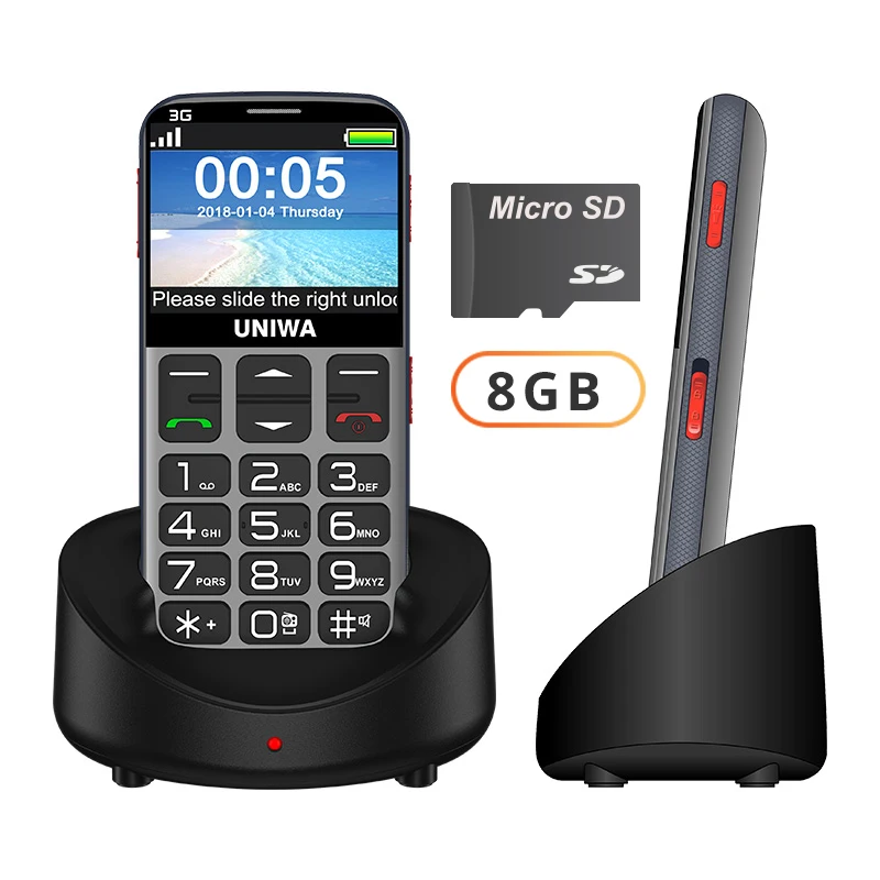 Grey with 8G TF UNIWA V808G английская русская клавиатура 10 дней в режиме ожидания 3g WCDMA сильный фонарь Мобильный телефон большой SOS 3g мобильный телефон - Color: Grey with 8G TF