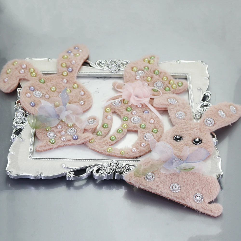 Вышитая стразы вышитая бисером кролик кошка нашивка с большими блестками и