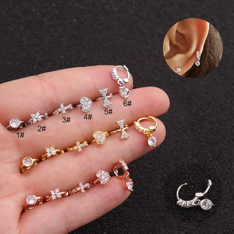 

1PC Stainless Steel Gift Heart Cross Cz Cartilage Hoop Earring Tiny Helix Tragus Daith Conch Rook Snug Nose Ear Piercing Jewelry