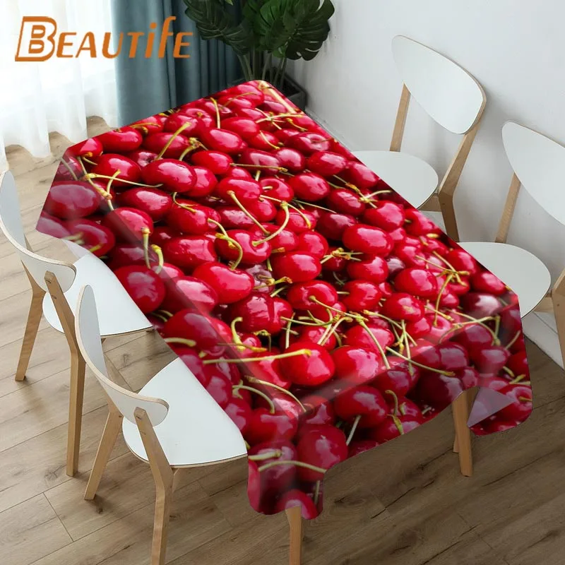 

Beautiful Funny Red Cherry Customize Many Sizes Kitchen Tablecloth Korean Interior Dining Table Decor Anti-Stain Table Covers