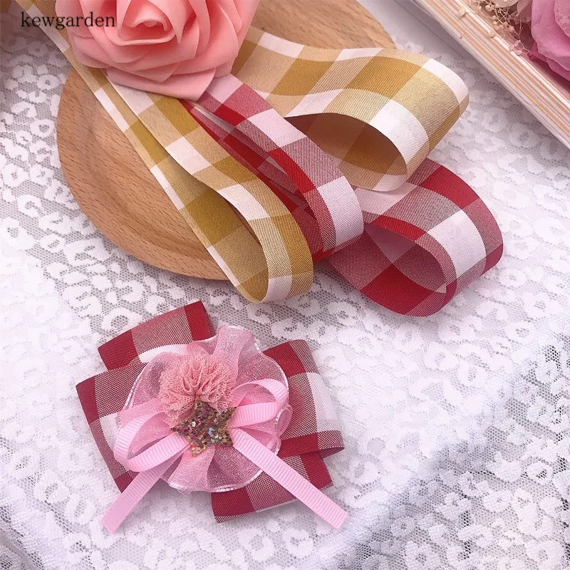 Kewgarden 1 5 &quot1&quot 10 25 38 мм в клетку аксессуары для волос с бантом ремешок шитья