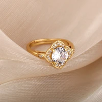 cubic zirconia flower rings for women charms sliver color ring luxury engagement wedding ring bridal jewelry accessories