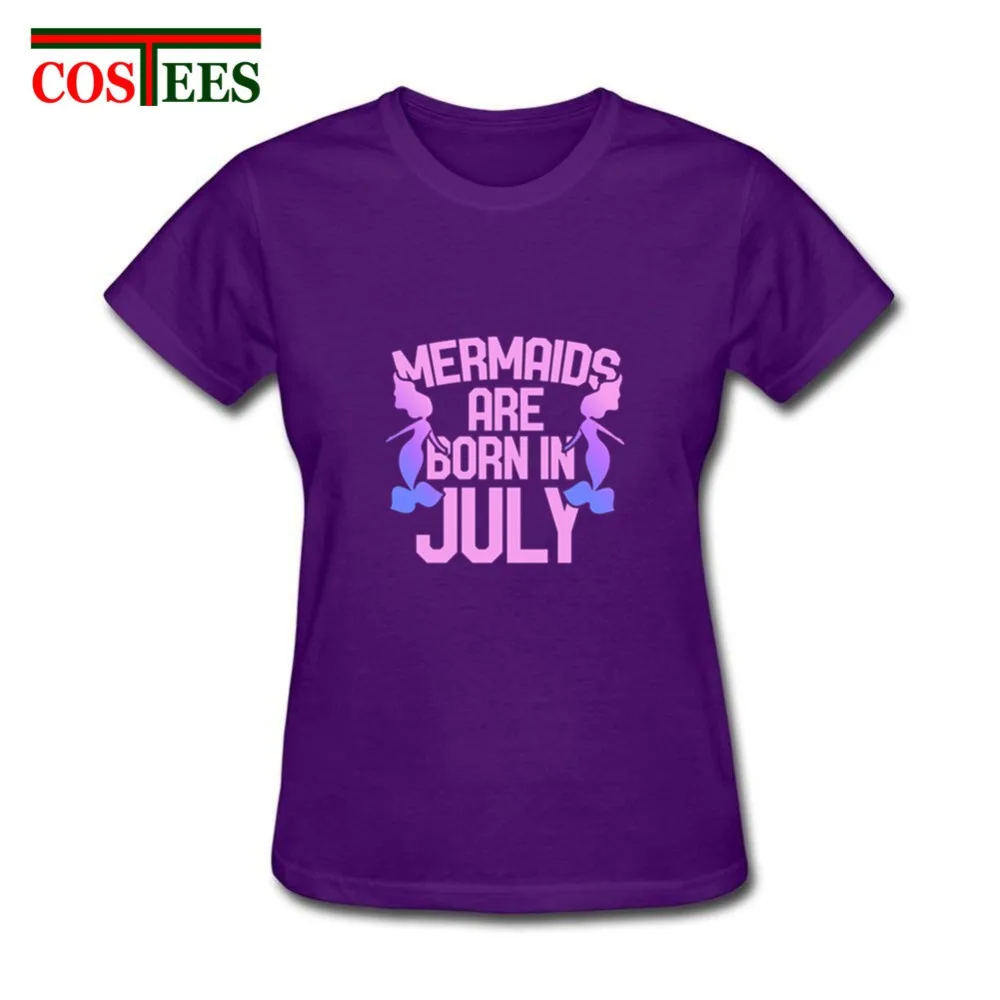 Футболка Mermaids Is born in July Женская приталенная футболка для девочек модные топы из