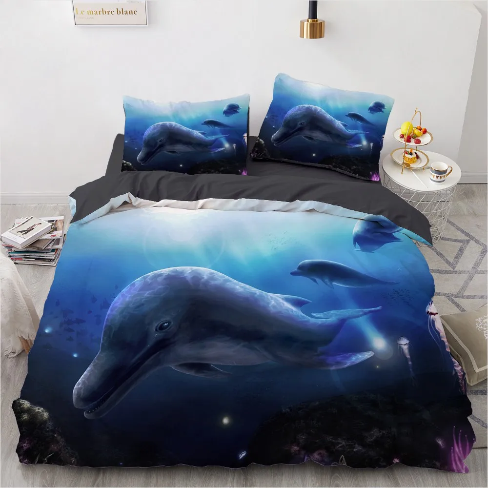 

Sea Animal Quilt Cover Sets Custom Design 3D White Comforther Covers Pillow Covers King Queen Full Twin Size Animal Home Textile