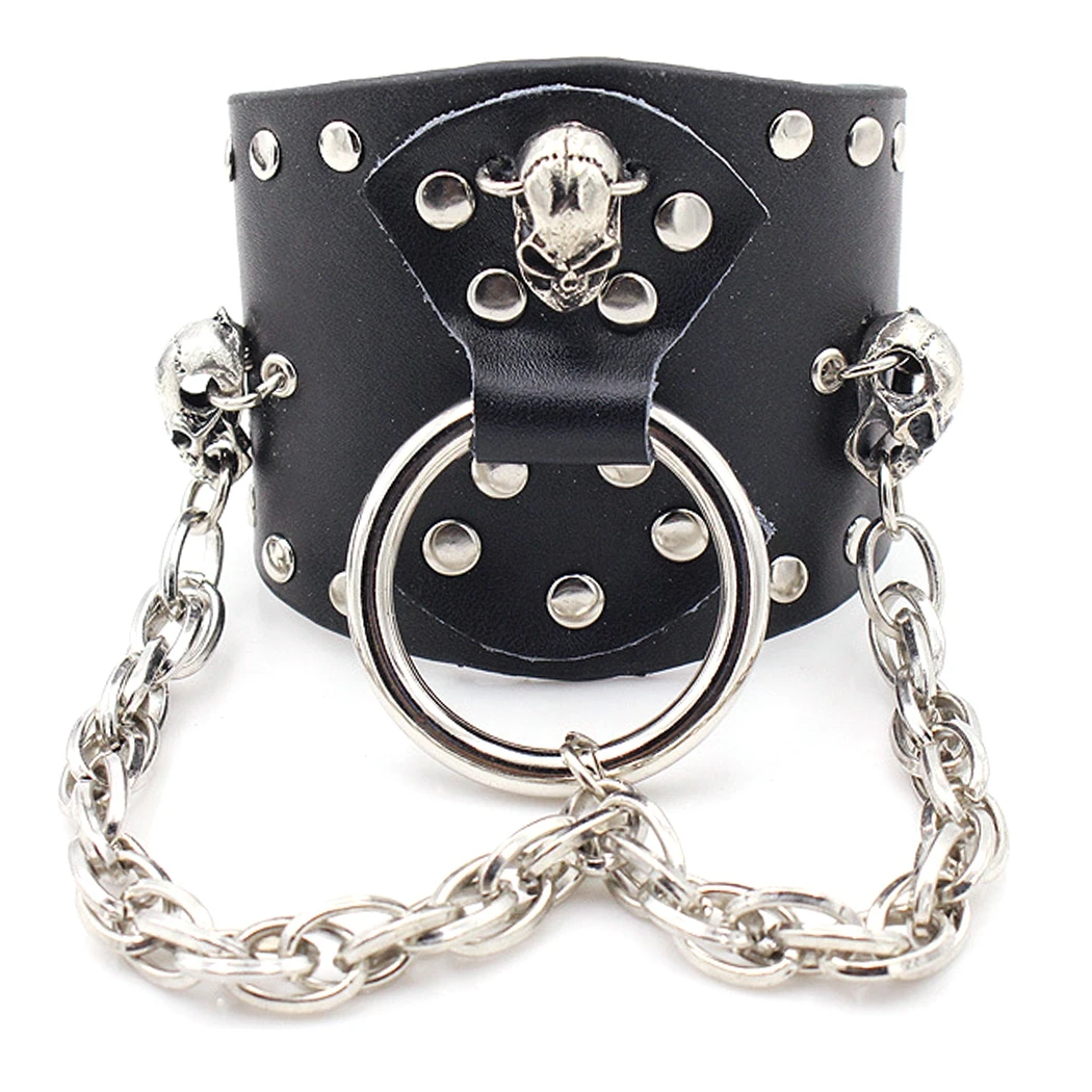 Браслет в стиле панк с широкой головой скелета готическом | Украшения и