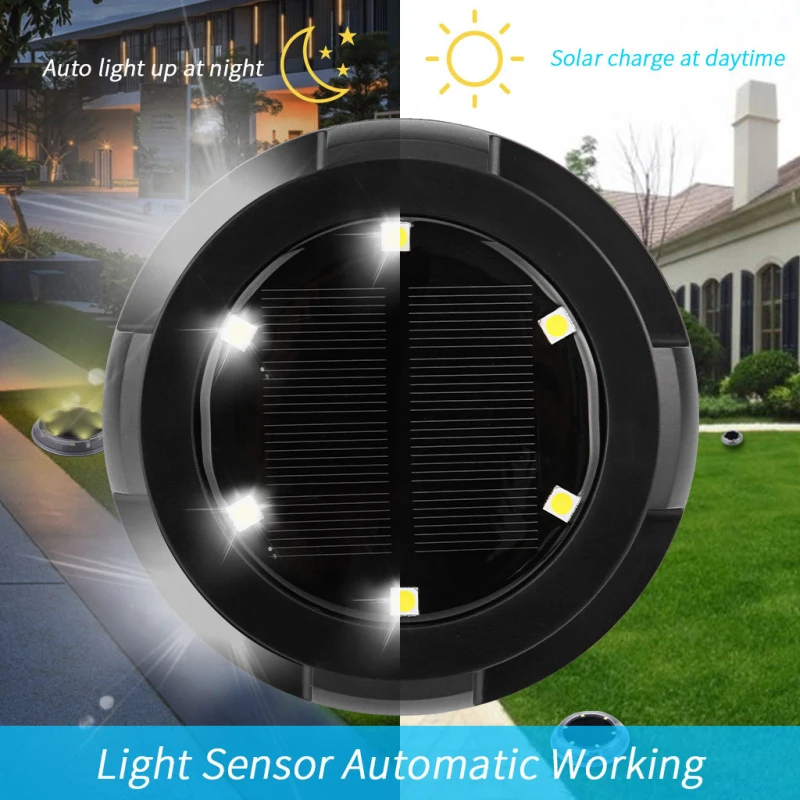 4Pcs Solar 10 LED Ground Lights Outdoor Waterproof Solar Disk Lights Solar Gar Path Way Garden Lamp Backyard Led Night Light