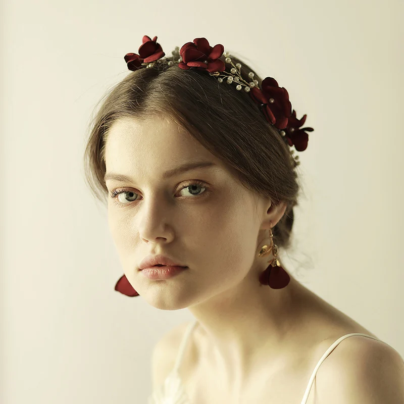 O859 Милая фотосессия с жемчугом для женщин фотоободок тканевой розой и листьями